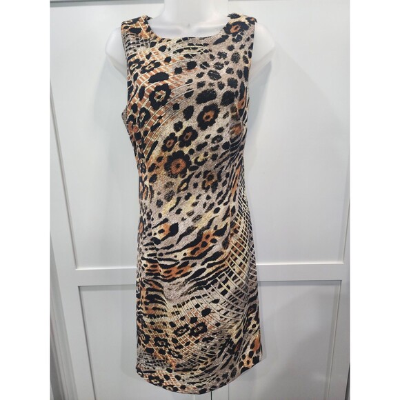 Connected Apparel Sleeveless Knee Length Dress Women Sz 12 Animal Print Leopard - Picture 1 of 7